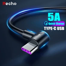 Cable de datos de carga rápida para móvil, Cable de carga USB tipo C 5A para Huawei, SamSung, A50, A70, Xiaomi Redmi 9, Note 7, 8, Cable de carga en ángulo recto