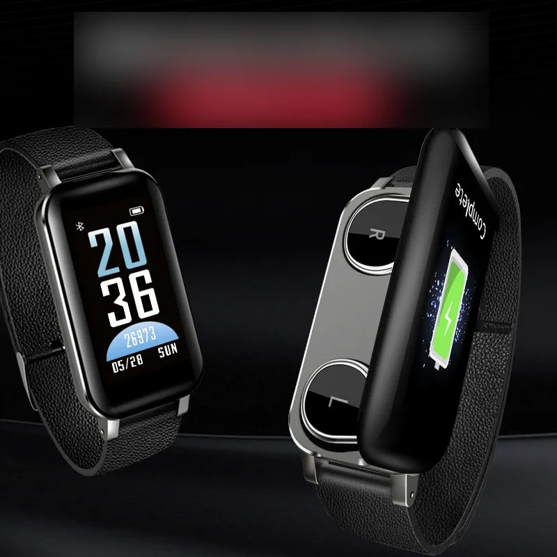 

T89 Color Screen Dual Handle Smart Bracelet Songs Call Bluetooth Earphones Bracelet-in-Sports Health Gift