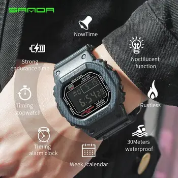 

Silicone Digital Watch Men Alarm Clock Waterproof Date Military Watch LED Light Week Display Denim Sport Watch relogio masculino