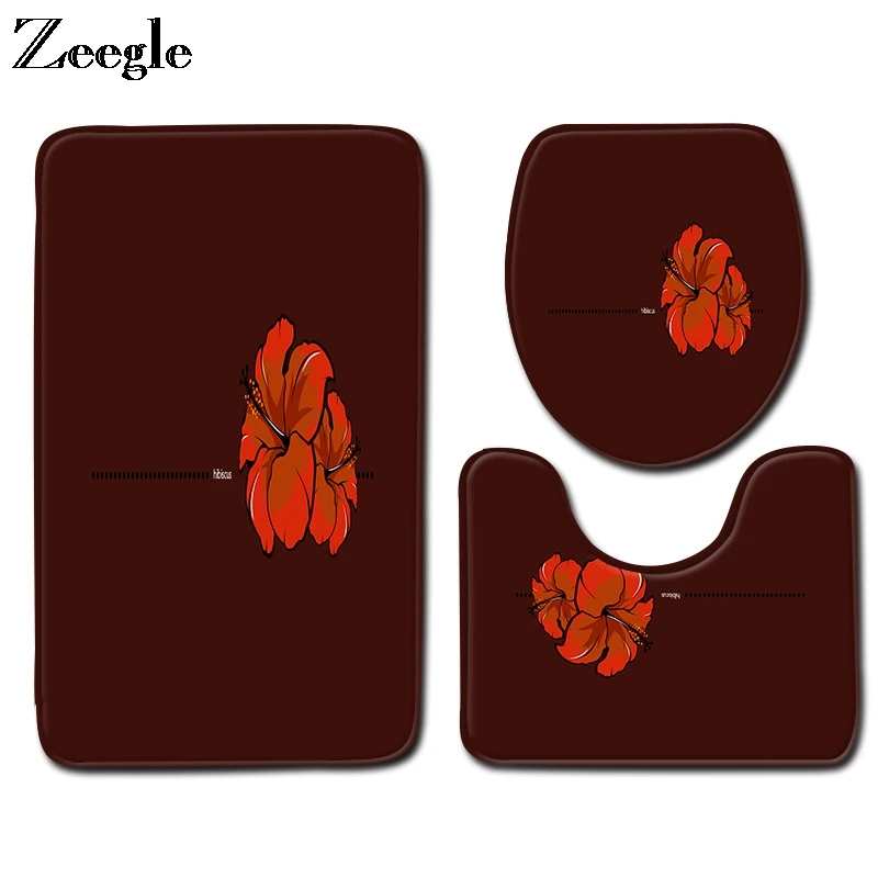 Zeegle 3pcs Bath Mat Set Anti Slip Bathroom Doormat Shower Mat Absorbent Toilet Pedestal Rug Foot Mat Flannel Bathroom Rug Set