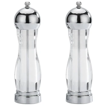 

Manual Acrylic Salt and Pepper Grinder 2-Piece Set-Easy to Use and Adjustable Salt and Pepper Grinder Set, Stainless Steel Top