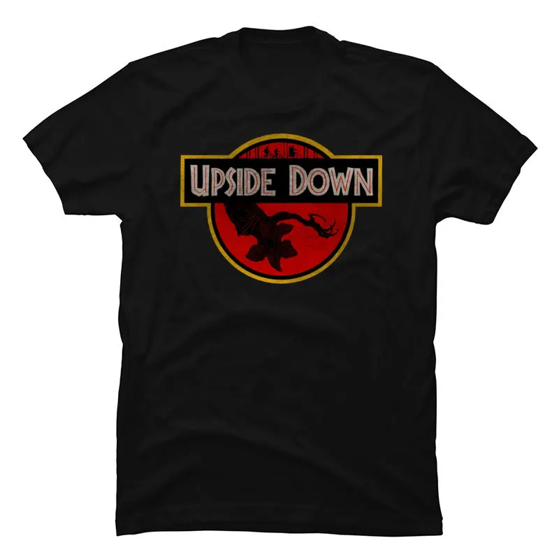 UpsideDownStrangerThingsJurassicPark Pure Cotton Tops Shirt for Men Summer T Shirts Prevalent O Neck Tops Shirts Short Sleeve UpsideDownStrangerThingsJurassicPark black