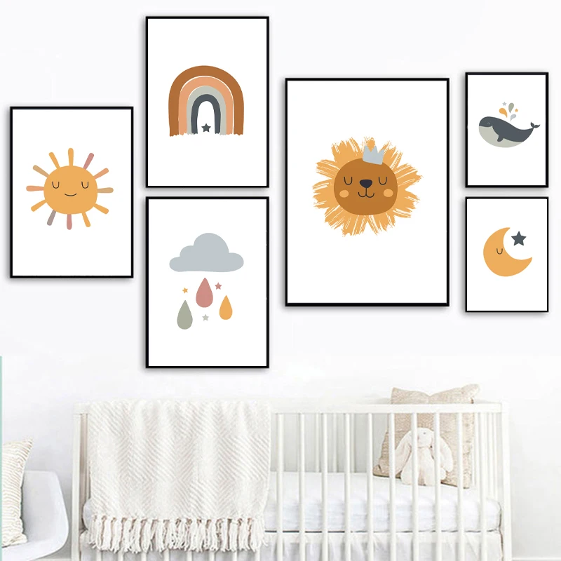 Modern-Boho-Earthy-Nursery-Wall-Art-Canvas-Painting-Neutral-Rainbow-Sun-Lion-Cartoon-Nordic-Posters-and (4)