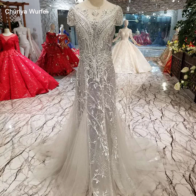 

LS01980 mermaid evening dress long lace up open back cap sleeves o-neck beaded formal evening gown hot grey sheath party dress