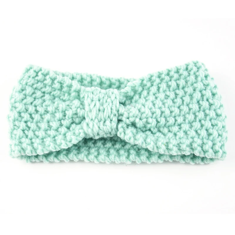 mint green 1 шт. вязаная для маленьких девочек вязаная повязка на голову с бантом, тюрбан, красивая осенне-зимняя теплая повязка на голову, аксессуары для волос для детей - Цвет: mint green
