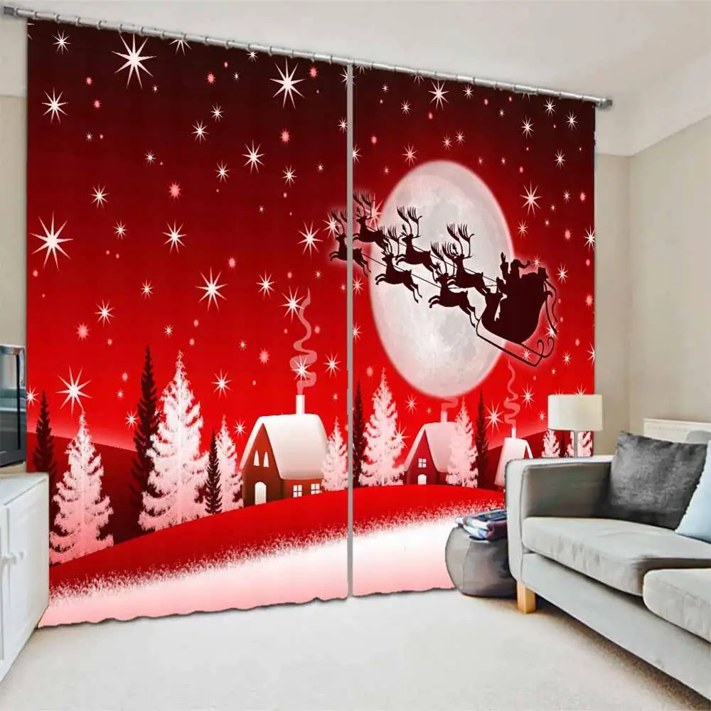 

Christmas elk with red background 3D Window Curtains Living Room bedroom Drapes Rideaux factory Customized size shower curtain