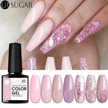 

UR SUGAR 7.5ml Rose Gold Glitter Nail Gel Polish Nude Color Series Led Gel Varnish Semi Permanent Soak Off UV LED Nail Lacquers