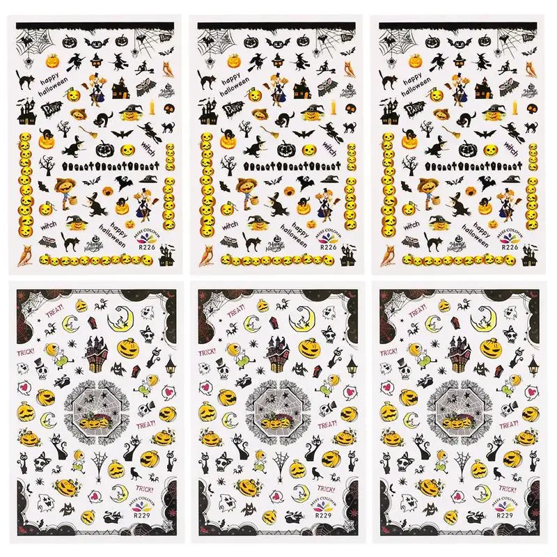 

6 Sheets Decals Ghost Scary Skull Pumpkin Halloween Horror Nail Decals Nail Sticker Manicure Sticker Manicure Decal for Cosplay