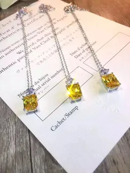 

TSHOU148 women nice 925 silver square necklace with yellow stone