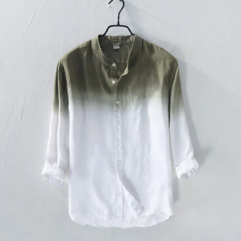 

817 (733) (Price Control Not below 128) Men Pure Linen Gradient Long-sleeved Shirt