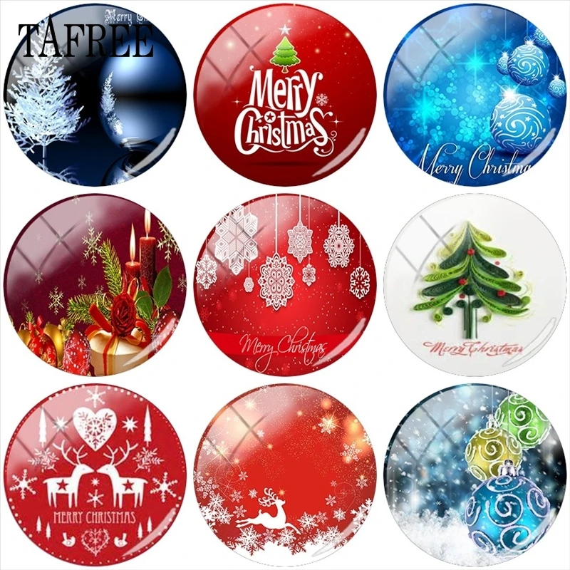 

TAFREE Christmas Xmas Tree Art Pattern Round Photo Glass Cabochon Demo Flat Back Making Findings 12mm/15mm/16mm/18mm/20mm/25mm