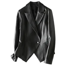 Aliexpress - 2021 Office Lady Sheepskin Shearling Jacket Women Black Long Sleeves Single Button Female Classic Style Genuine Leather Jacket