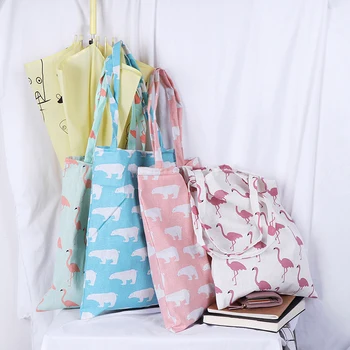 

1PCS Animal Print Shopping Tote Beach Handbag Cotton Linen Eco High Capacity Grocery Bags Women Casual Reusable Shopping Bag