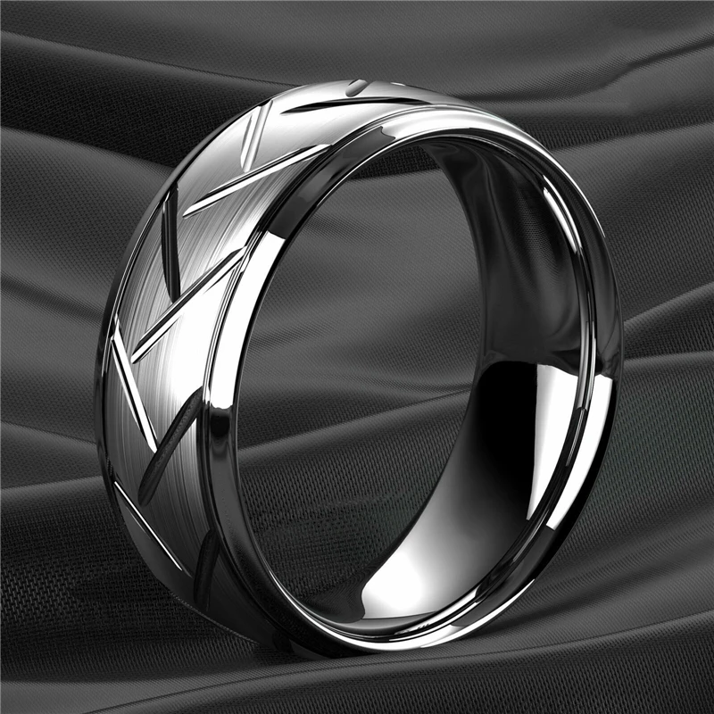 Luxury Men's Wedding Rings Finger Rings Jewelry Rings 8mm Silvery Brushed Titanium Steel 316L Stainless Steel Bevel Cut Size 6-13
