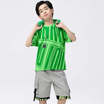 

Hip Hop Costumes Kids Street Dance Outfit Green Short Sleeve Top Shorts Children Jazz Performance Clothing Stage Wear DN5474
