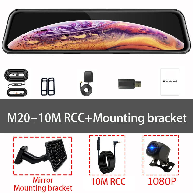 M20 10M RCC Bracket TAVIN 4G wifi DVR Android 8,1 ADAS Dash Cam 12 дюймов 1080P сенсорный экран зеркало с экраном камеры заднего вида gps Радар детектор циклический рекордер - Название цвета: M20 10M RCC Bracket