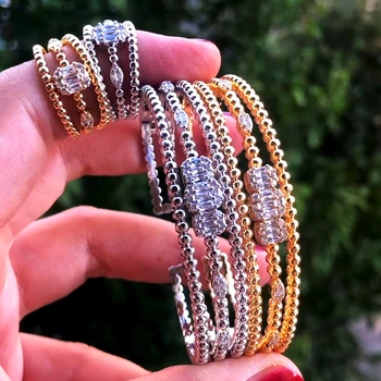

GODKI Trendy Luxury 3 ROWS Statement Bangle Cuff Ring Sets Jewelry Set For Women Wedding Cubic ZirconIA Dubai Party Bracelet