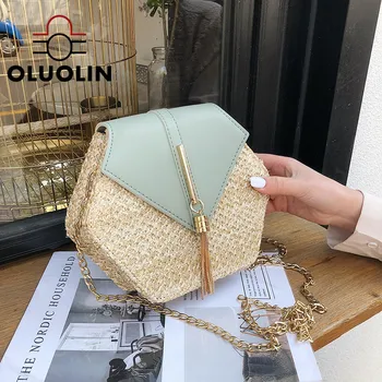 

Women Handbag Mulit Style Straw+leather Summer Rattan Bag Casual Handmade Woven Beach Circle Bohemia Shoulder Bag Ladies Fashion
