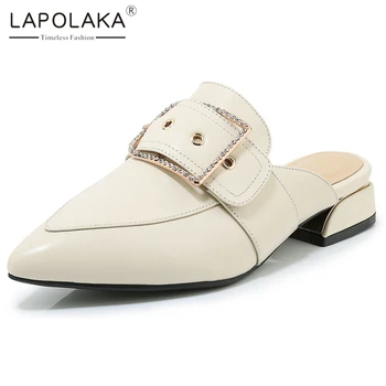 

Lapolaka New Arrivals 2020 Genuine Leather Pointed Toe Slip-On Summer Pumps Mules Chunky Heels Comfortable Shoes Women Pumps