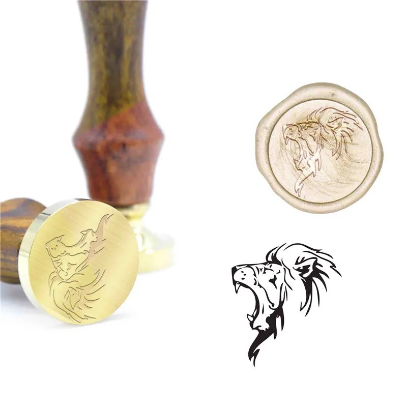 

lion animal pattern wax seal stamp gift seal B14 Custom Wax Stamp Initial Stamp Wood Handle DIY Ancient Seal Retro Stamp