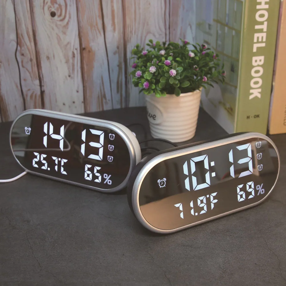 Температура Дисплей светодиодный процессор с Подсветка электронные часы настольные часы зеркало цифровой будильник часы с режимом включения по таймеру настольные часы