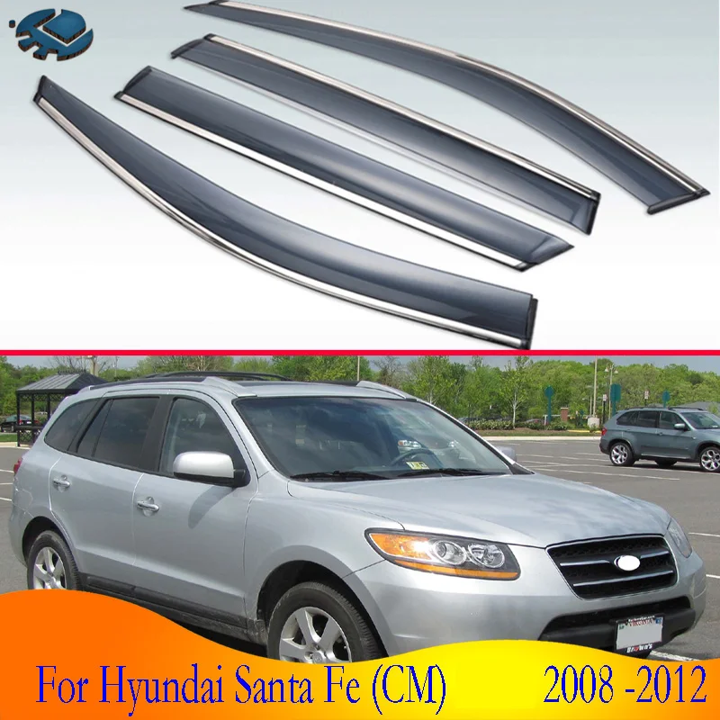 Для hyundai Santa Fe(см) 2008 2009 2010 2011 2012 автомобильные аксессуары пластиковый внешний козырек вентиляционные шторы Защита от солнца и дождя