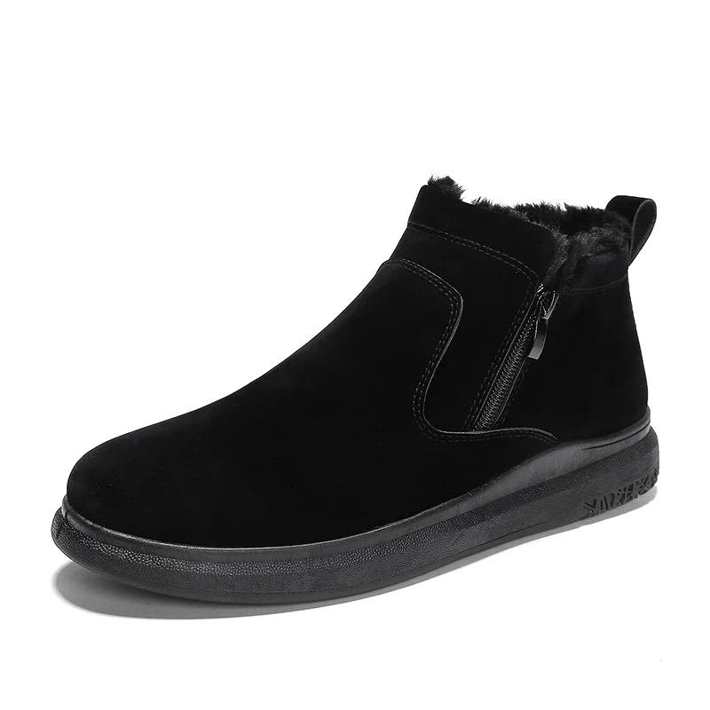 Зимние высокие кроссовки; Мужская Вулканизированная обувь; Черная плюшевая обувь; Мужская модная обувь на платформе с мехом на молнии; слипоны; Zapatos De Hombre - Цвет: Черный