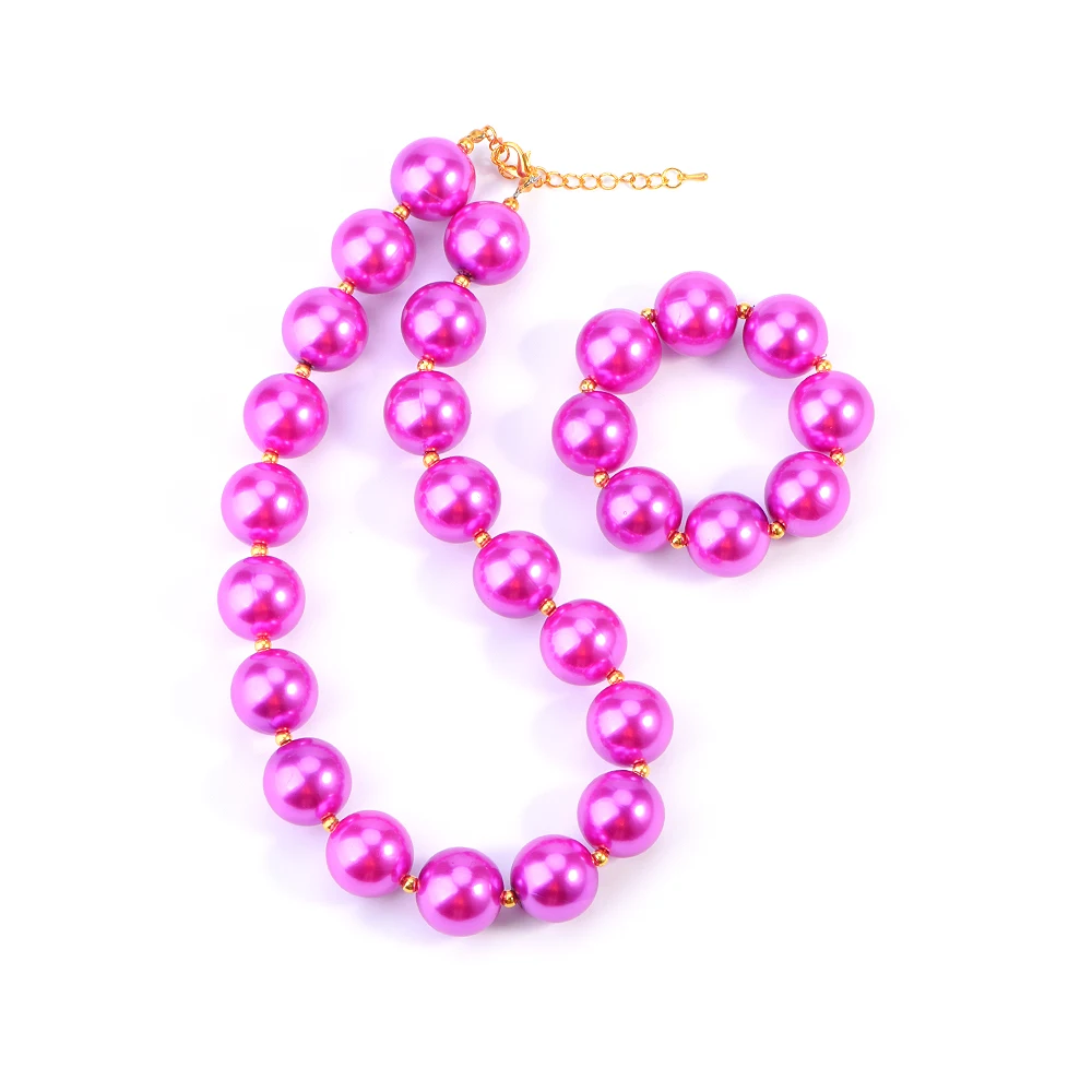 

Fancy Nancy inspired Chunky Bubblegum Necklace and Bracelet Set, Fancy Plain Pink Necklace- Bubble Gum Necklace