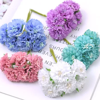 

72pcs/Lot mini Carnation Bouquet Silk Artificial Flowers DIY Handmade Wreath Scrapbook Wedding Decoration Craft Fake Flower