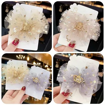 

Crown hairpin children's princess gauze super fairy headdress bow bangs hairpin does not hurt girls hairpins