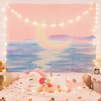 

Anime tapestry Moon bay psychedelic pink dorm room decor macrame wall hanging tapastry kawaii tapestrys rainbow trippy plush new