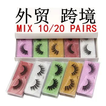 

10/20 Pair Mix Faux Mink Eyelashes With Transparent Box Colored Base Card Fluffy Eyelash Natural Beauty Makeup False Lashes