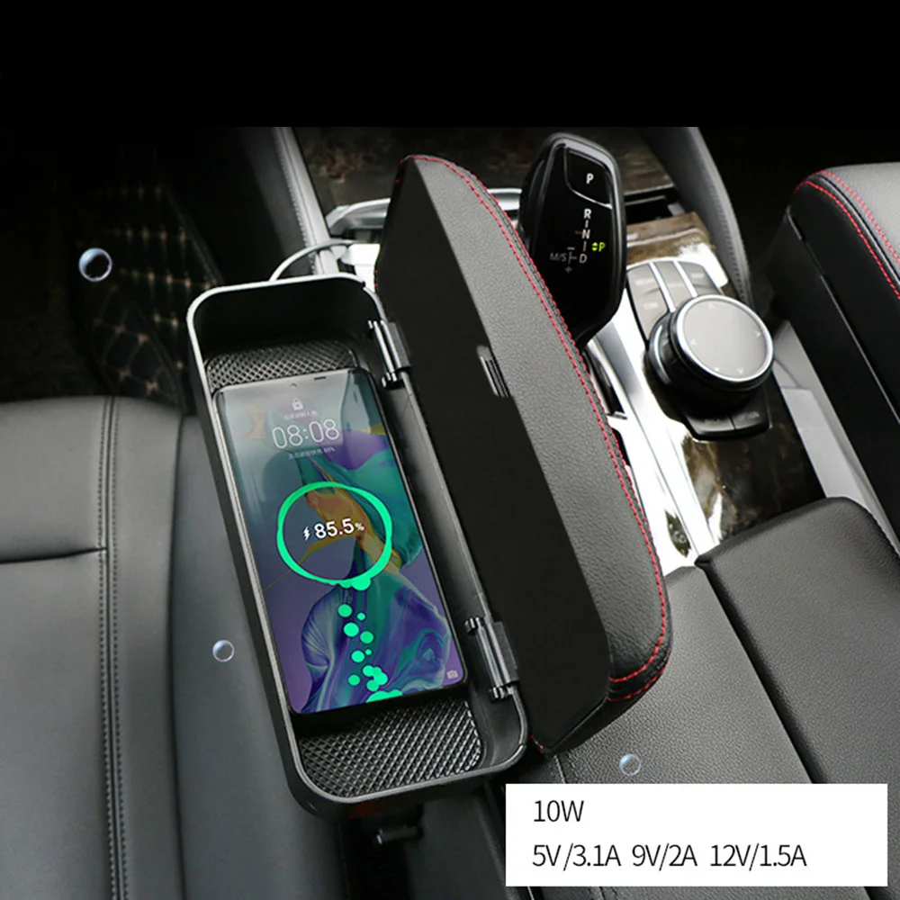 

Car Armset Storage Box Wireless charging Mobile Phone Rechargeable Multifunctional Armrest Pad Leather Storage Box