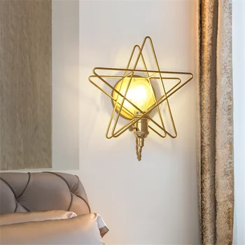 

Nordic Pentagram Wall Lamp Star Lampara Aisle Decor Staircase Corridor Bedside Balcony Hollow Golden Home Decoration Lighting