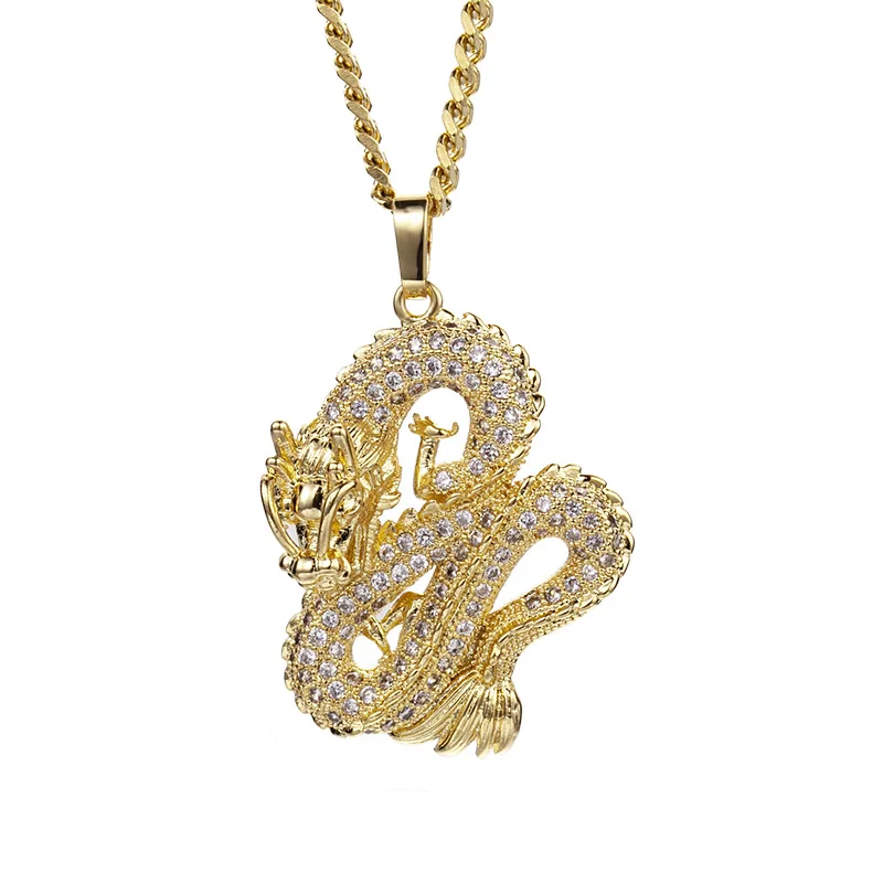 Хип хоп AAA CZ камень Bling Ice Out Золото Серебро Восточный Дракон шенлонг Подвески ожерелье для мужчин рэппер ювелирные изделия