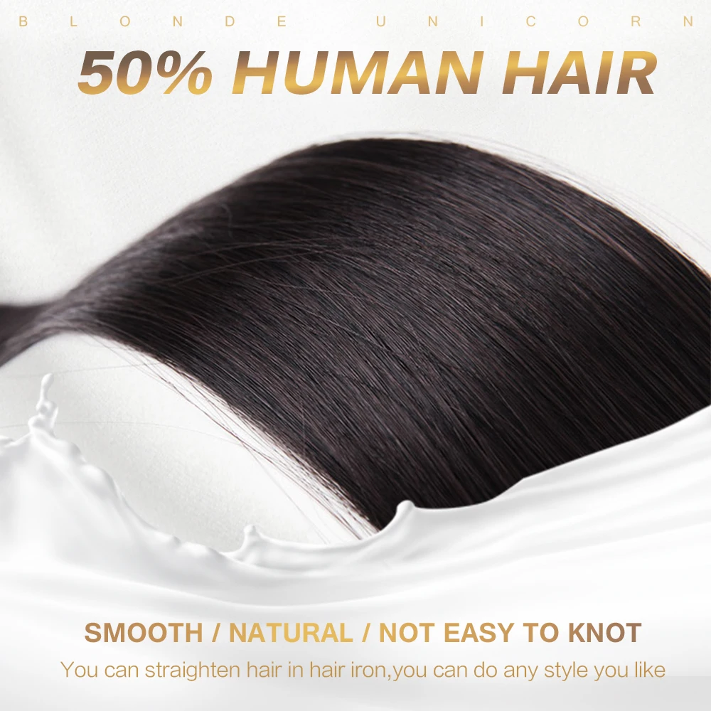 Haircube длинные прямые Фиолетовый парик смешанный цвет человеческих волос смесь синтетические парики средняя часть с челкой