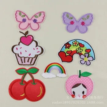 

50pcs/lot Embroidery Patches Clothing Decoration Accessories Rainbow Cherry Butterfly Cake Diy Girl Iron Heat Transfer Applique
