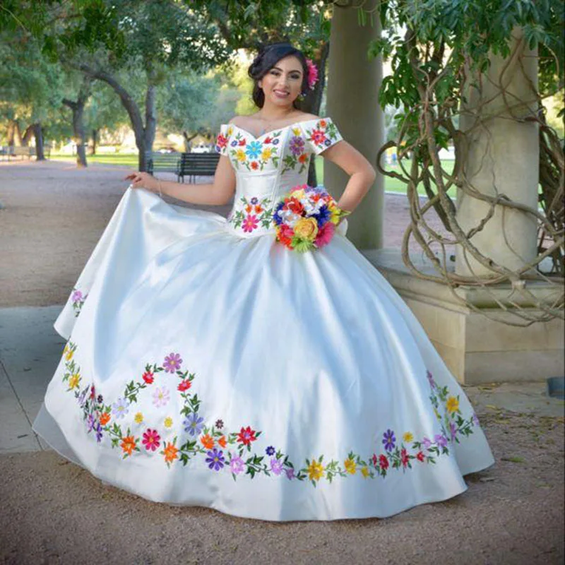 white-satin-embroidered-quinceanera-dresses