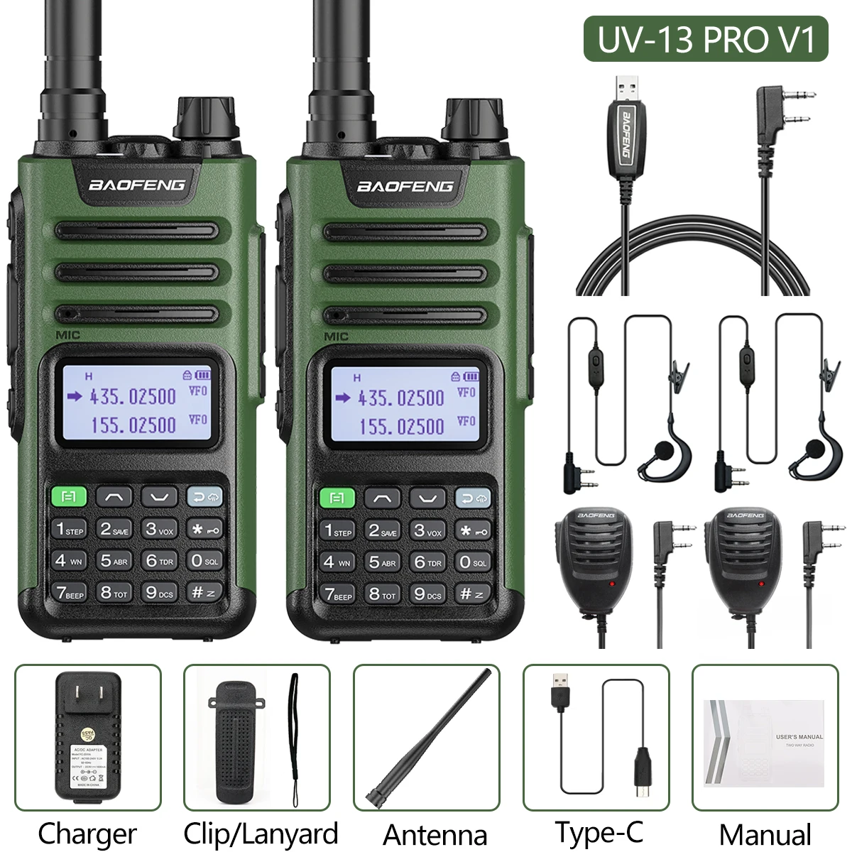 walkie talkie range 2PC BaoFeng UV-13 PRO 10W High Power Walkie Talkie UV13 Pro Support Type-C Charger 50KM Long Range Distance  Upgrade UV-5R BF-9R walkie talkies for adults Walkie Talkie