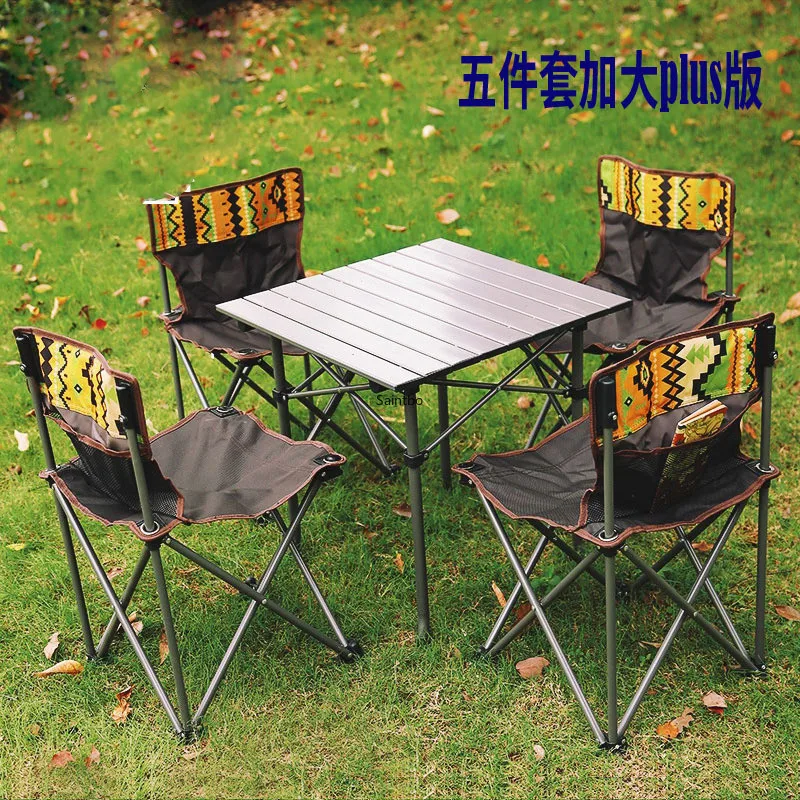  Outdoor Folding Table and Chairs Set of 5 Pcs Set Portable Storage Camping Leisure Table Stools Cam