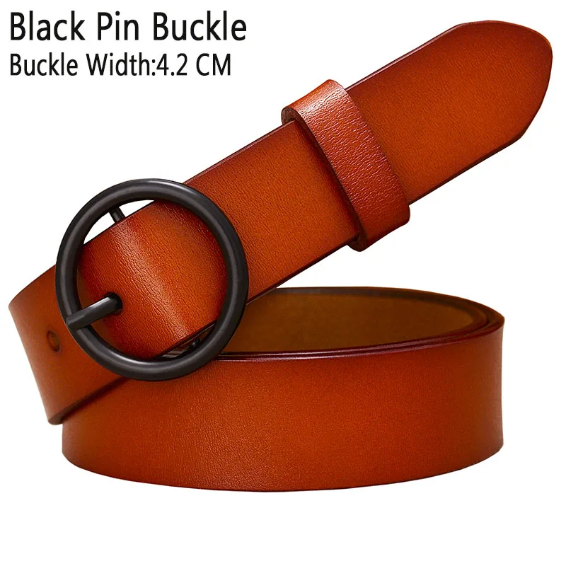 Brown Black buckle Модный ремень с круглым кольцом и пряжкой, женские ремни из натуральной кожи для женщин, качественный ремень из коровьей кожи, женский пояс для джинсов, ширина 2,8 см - Цвет: Brown Black buckle