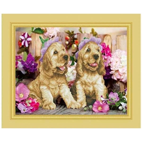 Алмазная мозаика &quotЩенки Кокер Спаниеля&quot 40x50 см (с подрамником с частичным