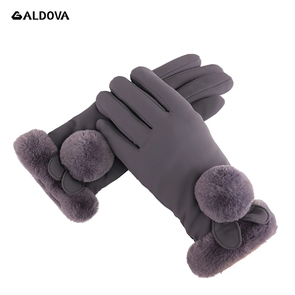 Женские зимние перчатки с помпоном, ветрозащитные, водонепроницаемые, бархатные, утепленные, для велоспорта, велосипеда, MTB, велосипеда, спортивные перчатки с сенсорным экраном