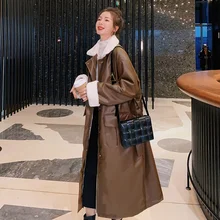 2021 New Winter Clothes Leather Parka Cotton Coat Women's Lamb Wool Zipper And Single Breasted Loose Long Oversized Outerwear