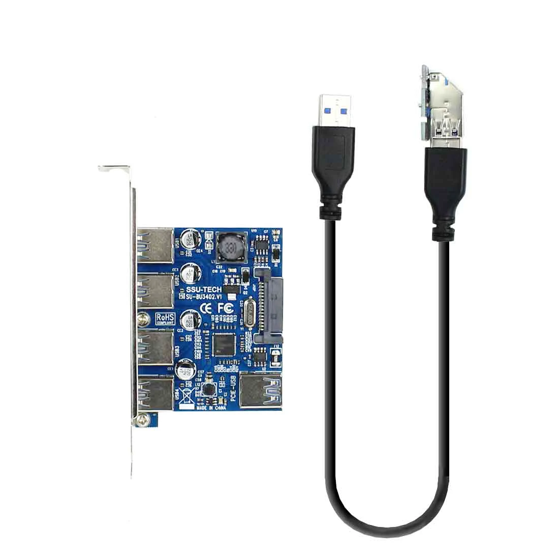 

4Ports USB 3.0 HUB to PCI-E PCI Express 1x Expansion Card Adapter 5Gbps w USB3.0 Cable Riser Cards for PC Computer Desktop