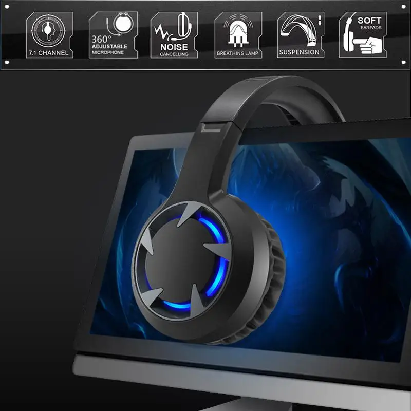 Lobkin Gaming Headset Earphone Wired Gamer Headphone Stereo Sound Headset With USB Mic LED Light For PC Gamer PS4 Laptop r20