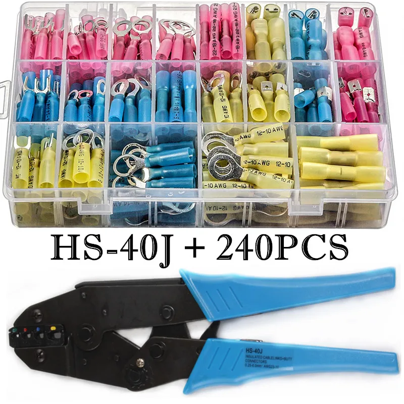 

240PCS Heat Shrink Wire Connector Kit Electrical Insulated Crimp Ring Butt Spade Waterproof Marine Automotive Terminals HS-40J