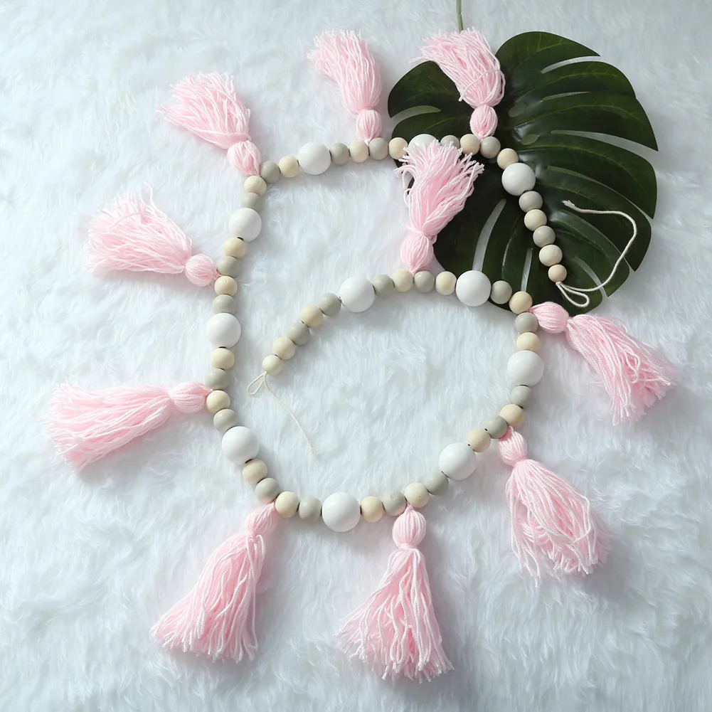 

INS Nordic Wind Wooden Macaroon Wood Bead Fringed Little Girl Baby Bead String Curtain Wall Curtain Girls Room Decor