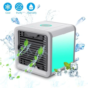 

Car Portable Mini Air Conditioner Multifunction Cooling Fan With 7 Colors Led Lights Air Humidifier Purifier For Home Office
