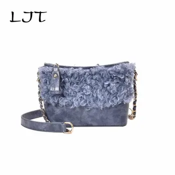 

Lamb Fur Bag Women 2019 Fashion Black Shoulder Chain Crossbody Bucket Bag Luxury Designer Handbag High Quality PU Leather Totes
